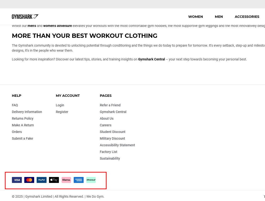 A website with security badges and payment logos