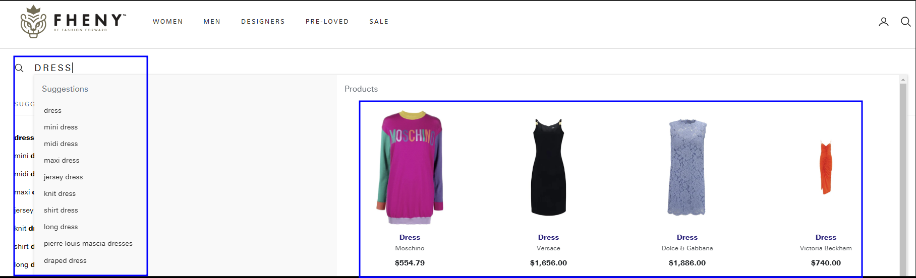 An example of a prominent search bar with predictive search results