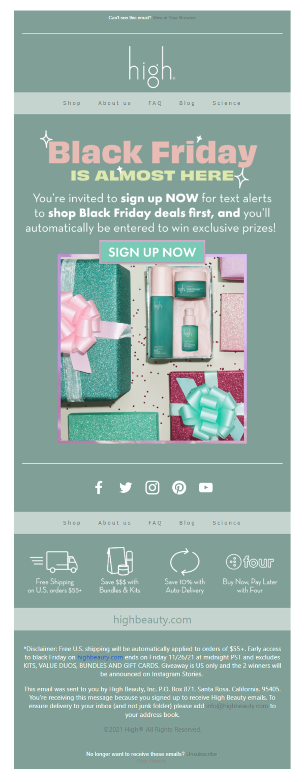 high beauty black Friday email examples